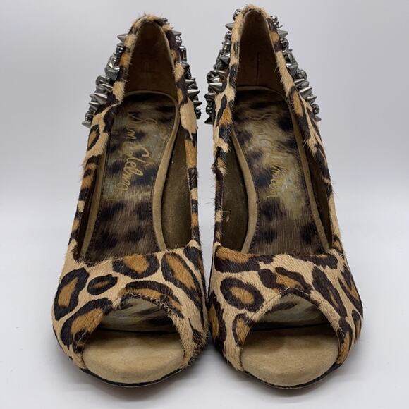 Sam Edelman Lorissa Heels Leopard Print Stud Spiked Pony Hair Peep Toe Size 6 - Picture 3 of 13